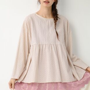 2026春季新款森系甜美碎花长袖娃娃衫宽松百搭减龄圆领套头上衣女