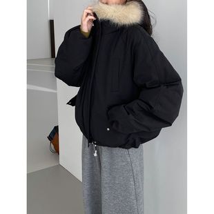 那末 冬日派克 韩系复古毛毛领羽绒服女立领宽松保暖外套