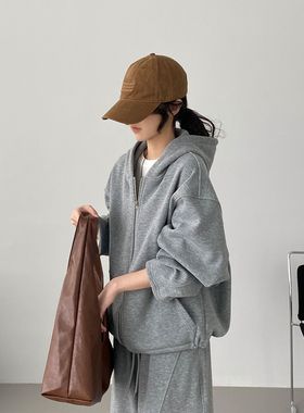 那末 素颜公式 灰色加绒加厚连帽卫衣女宽松休闲百搭外套