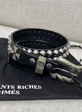 忧郁的富二代23新款双钉十字架进口朋克做旧皮带