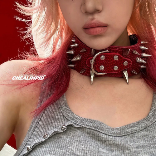 choker金属铆钉重工皮革朋克项圈y2k小众亚文化摇滚夸张辣妹颈圈