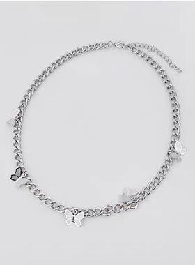 ins同款 银色精致小蝴蝶吊坠锁骨choker