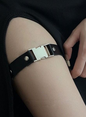 个性简约合金插扣哥特朋克腿带PU皮质可调节大腿环圈绑带吊袜带女