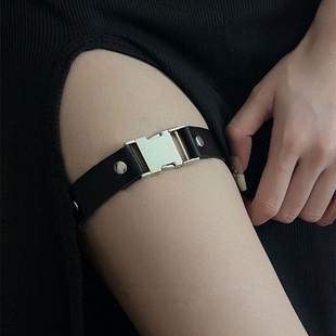 个性简约合金插扣哥特朋克腿带PU皮质可调节大腿环圈绑带吊袜带女