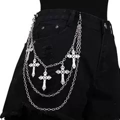 Dark Cross Pants Chain Multi-Layer Cross Waist Chain Gothic Metal Accessories Baddie