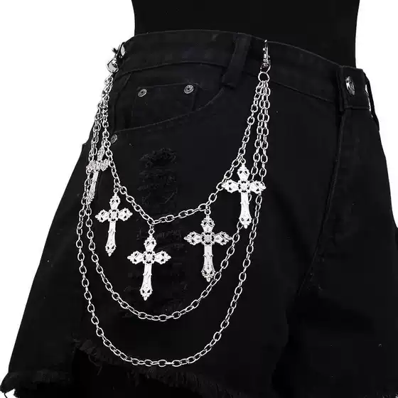 Dark Cross Pants Chain Multi-Layer Cross Waist Chain Gothic Metal Accessories Baddie