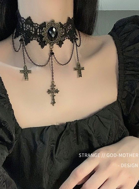 古典十字架项圈维多利亚lolita蕾丝短项链蒸汽朋克项圈