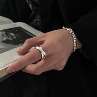 钛钢双环交叉戒指男女冷淡风时尚ins小众嘻哈简约潮指环情侣对戒