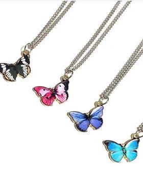 ins蓝色蝴蝶百搭吊坠项链