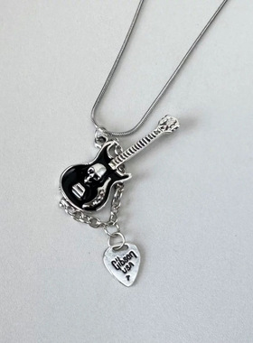 暗黑摇滚复古做旧亚文化朋克吉他吊坠项链y2k锁骨链