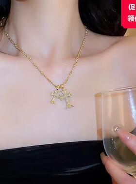 双十字架项链女吊坠装饰轻奢小众巴洛克配饰辣妹锁骨链饰品几何风