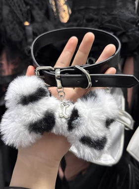 斑点狗皮质骨头毛绒黑色亚文化chocker项圈