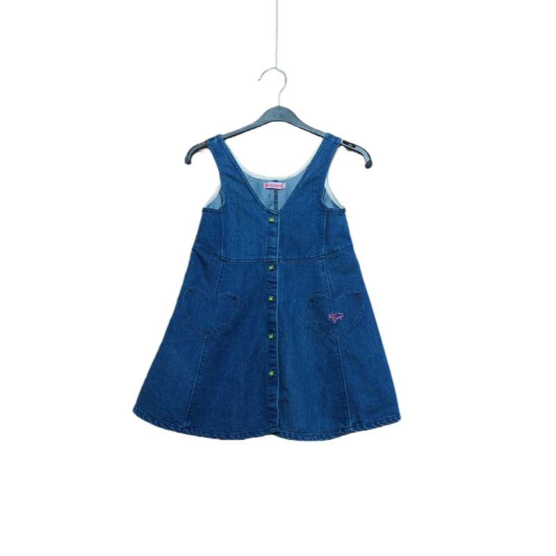 韩版牛仔背带连衣裙女童单排扣