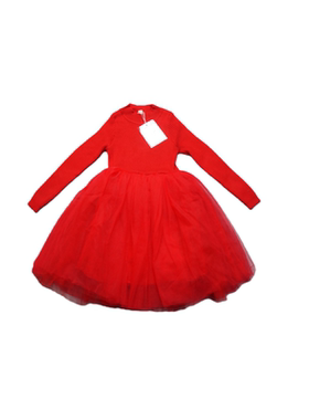 秋冬新款红色长袖连衣裙女童网纱蓬蓬裙甜美公主梦幻裙松弛感裙子