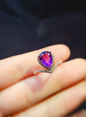 天然巴西紫水晶戒指925纯银镀金主石尺寸7*9mm