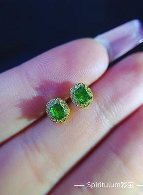 天然弗莱耳钉主石尺寸4*3mm925纯银镀金支持检测