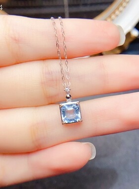 天然托帕石吊坠，S925银镶嵌、简单大气 主石6*6mm （962009）