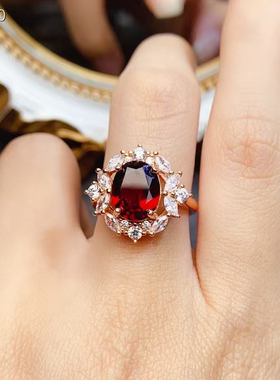 天然石榴石戒指S925银镶嵌主石8*10mm 支持检测