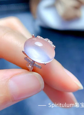 天然粉晶芙蓉石戒指925纯银镀金主石尺寸10×14mm