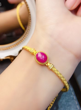 天然老烧红宝石手链S 925镶嵌支持检测主石尺寸8*10m m