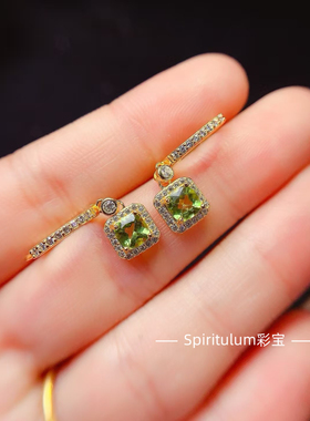 天然橄榄耳钉晶体全净火彩暴闪主石尺寸5mm支持检测