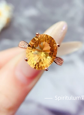 新款天然黄水晶戒指女S925纯银精镶原色全净彩宝时尚气质活口指环