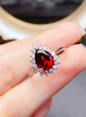 天然石榴石戒指S925银镶嵌主石尺寸7*9mm支持检测