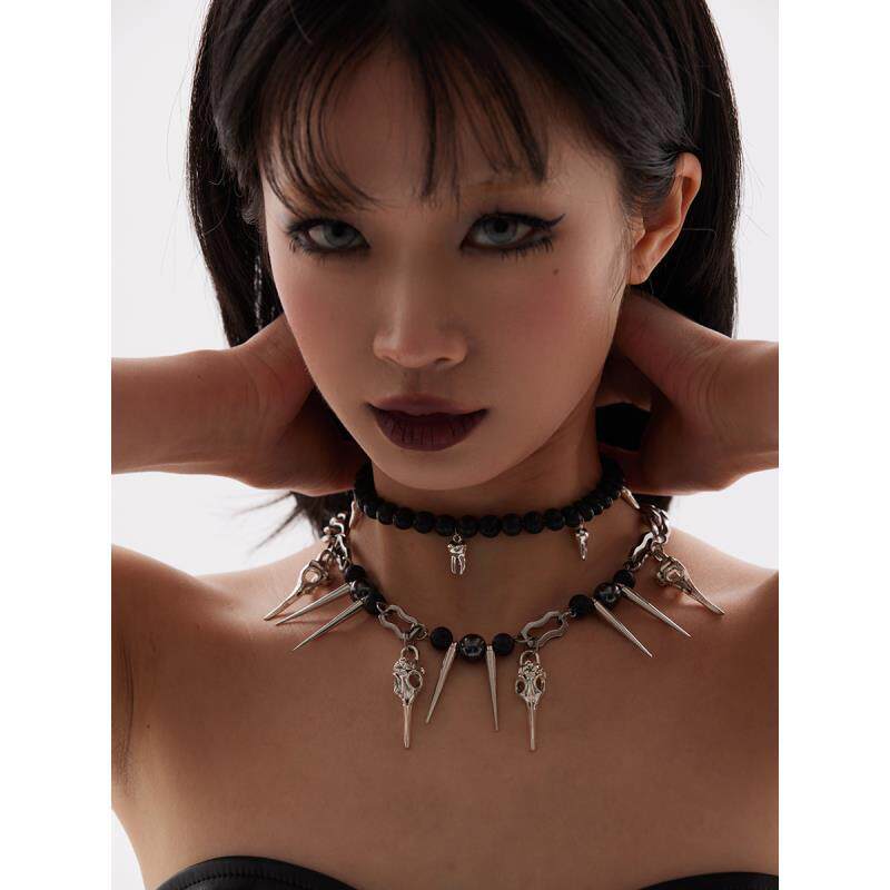레이븐 해골 틈새 고스 쇄골 목걸이 락 펑크 다크 힙합 남성과 여성을위한 뜨거운 소녀 거리 성격 액세서리