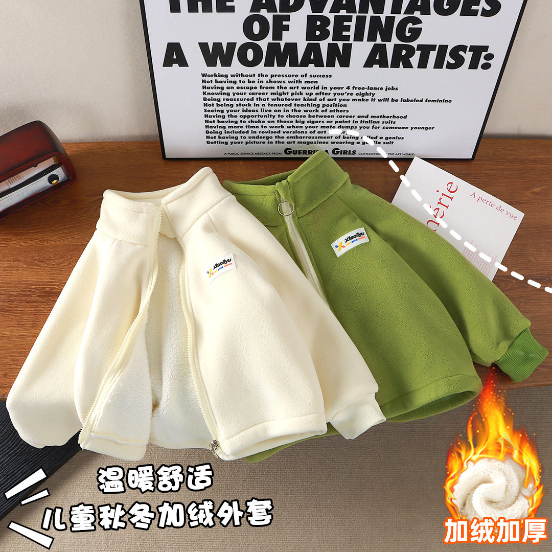 新款儿童奥粒绒外套男女小中大童宝宝秋冬季加厚保暖上衣立领外穿