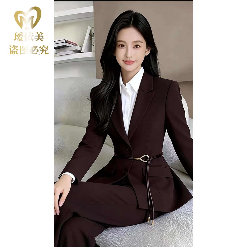 高端西装女秋冬通勤职业装显瘦时尚正肩西服显瘦气质休闲修身咖色