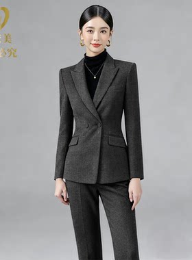 高端绵羊毛加厚西装外套女士休闲时尚职业套装冬装新款网红爆款