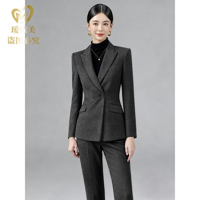 高端绵羊毛加厚西装外套女士休闲时尚职业套装冬装新款网红爆款