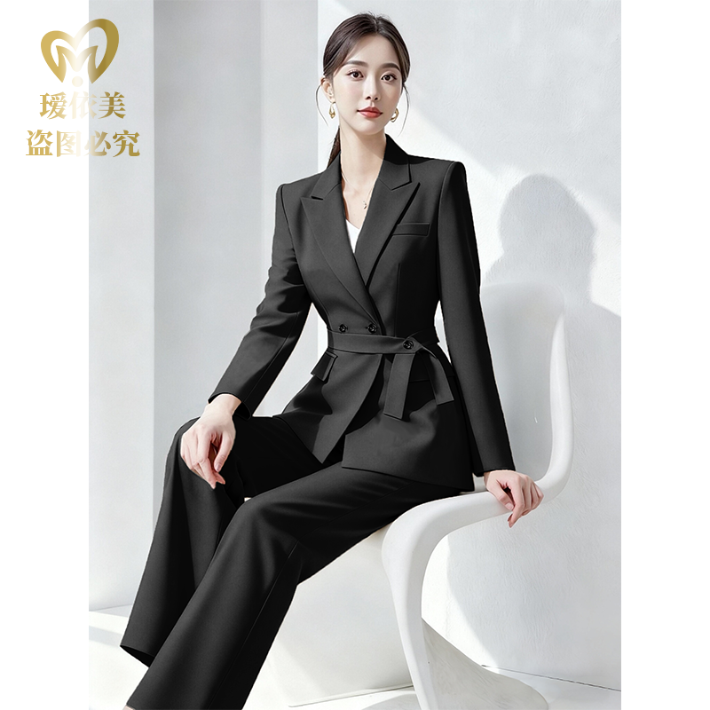 通勤风系带收腰西装套装女高级感修身职业装两件套2025秋冬新款