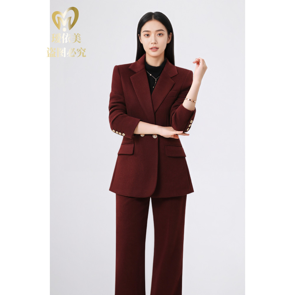 2025秋冬新款羊毛高级感女商务通勤职业装修身收腰西装套装加厚