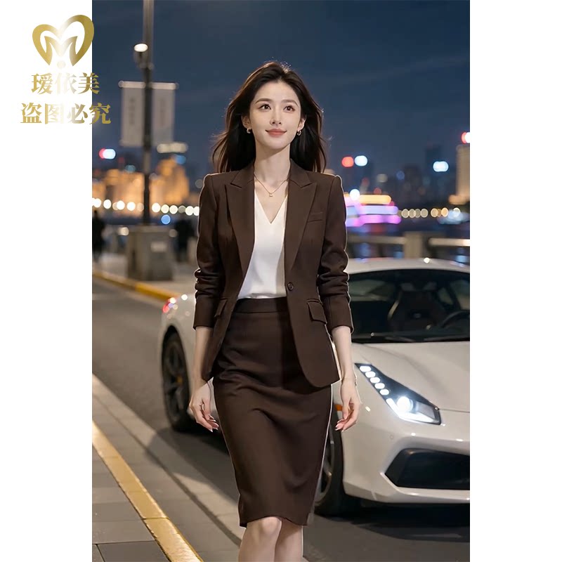 高端西装女秋冬通勤职业装显瘦时尚正肩西服显瘦气质休闲修身咖色