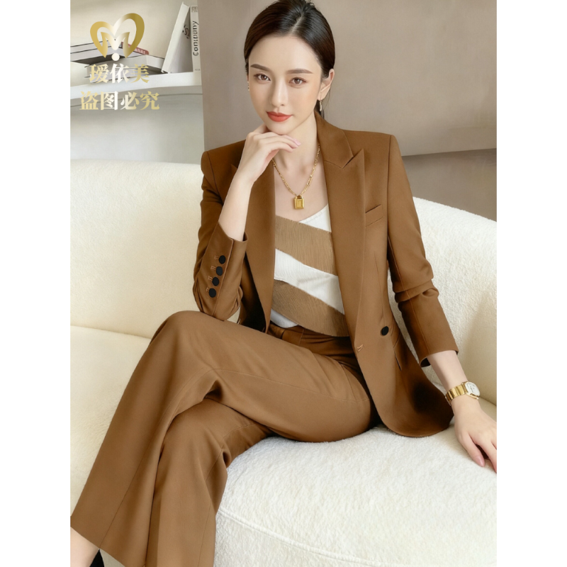 升级款高端卡其色秋冬西装套装阔腿裤西服职业西服套装外女装正装