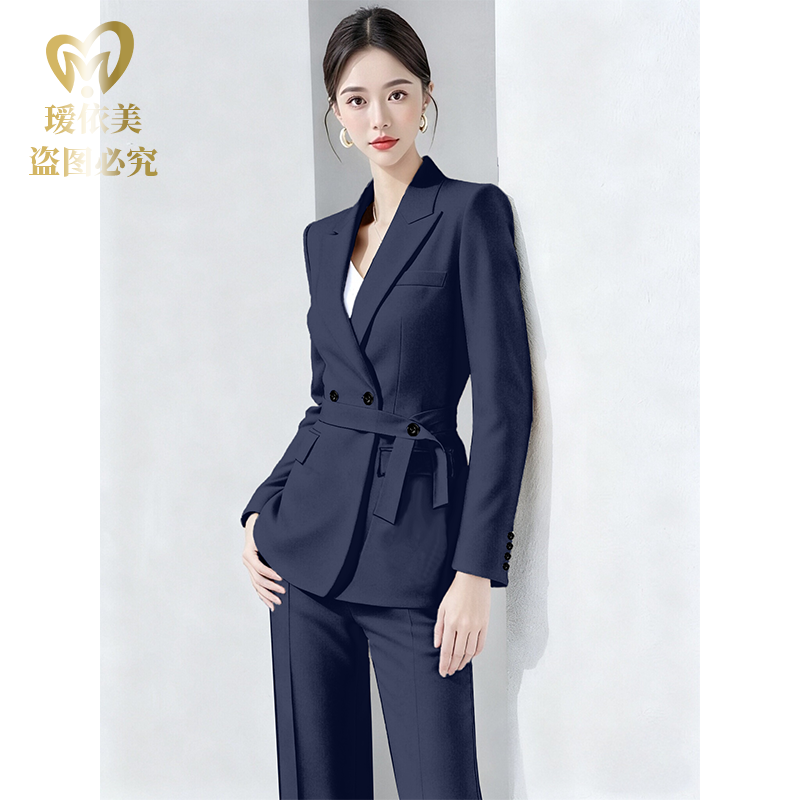 通勤风系带收腰西装套装女高级感修身职业装两件套2025秋冬新款