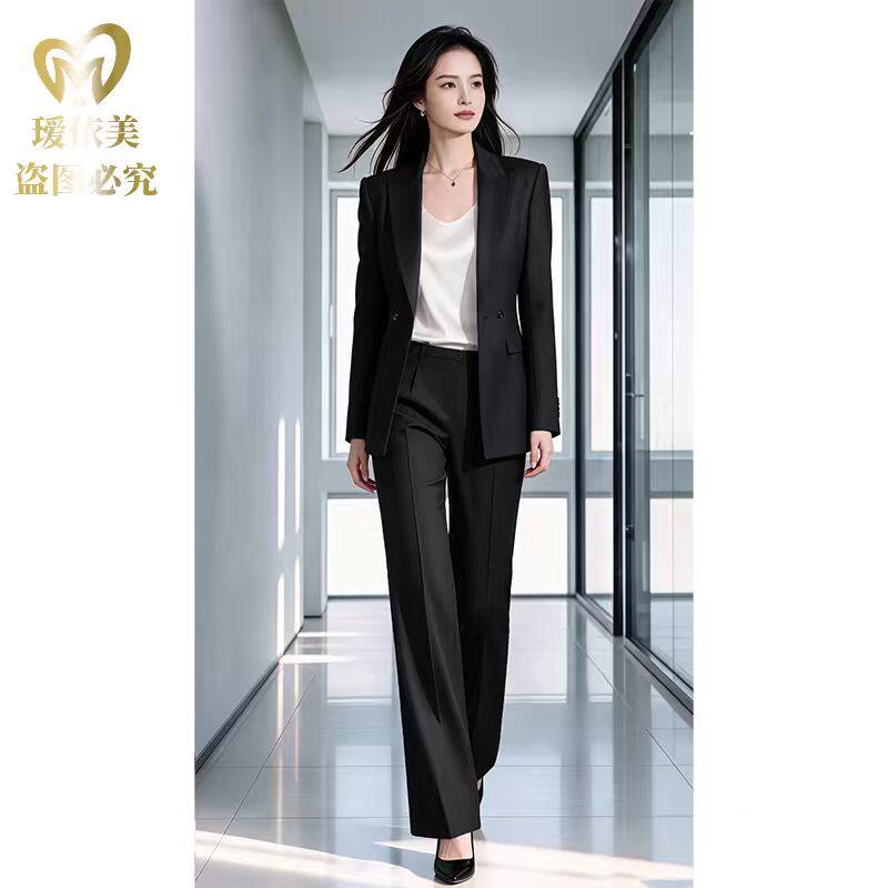 高端羊毛西装套装藏青黑色秋装新款女士休闲时尚西装遮肉显瘦总裁