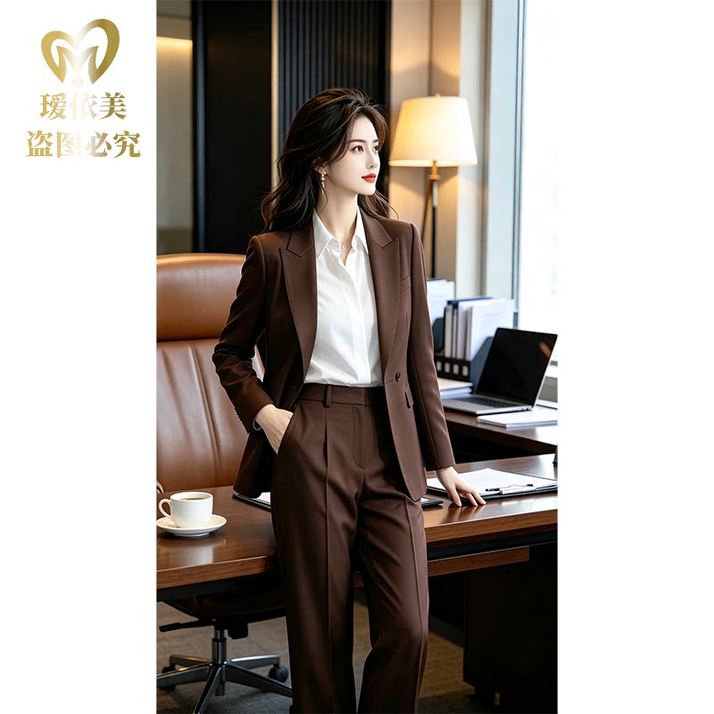 乌木棕色春秋高端羊毛西装套装气质时尚黑色修身秋冬女神范通勤