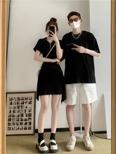 夏季 韩版 短袖 T恤男女连衣裙法式 一裙一衣ins潮牌 小众设计感情侣装