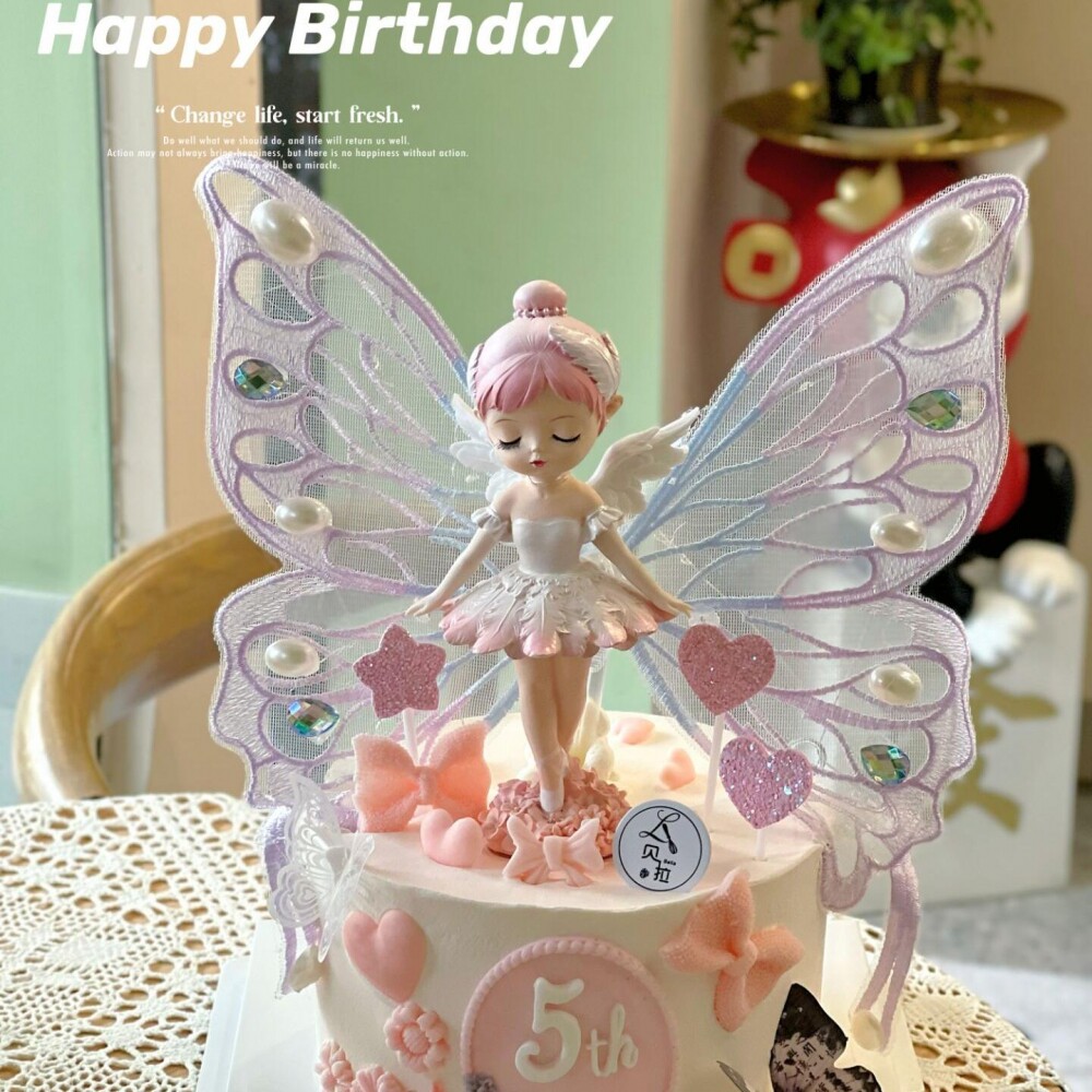 贝拉公主蛋糕装饰摆件芭蕾跳舞女孩子天使蝴蝶结周岁生日烘焙插件