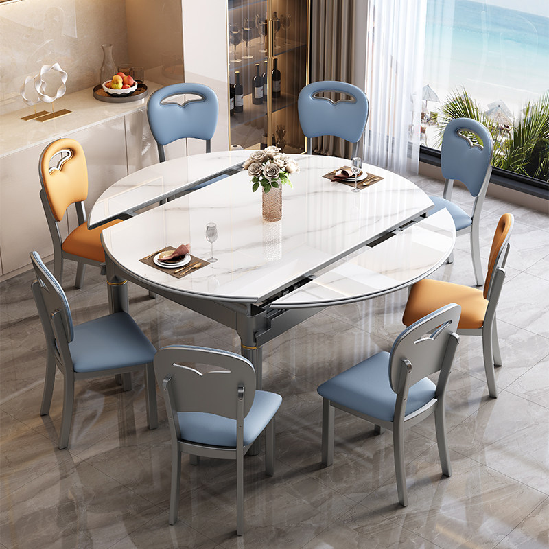 实木岩板餐桌椅组合现代简约轻奢家用小户型折叠伸缩饭桌2023新款