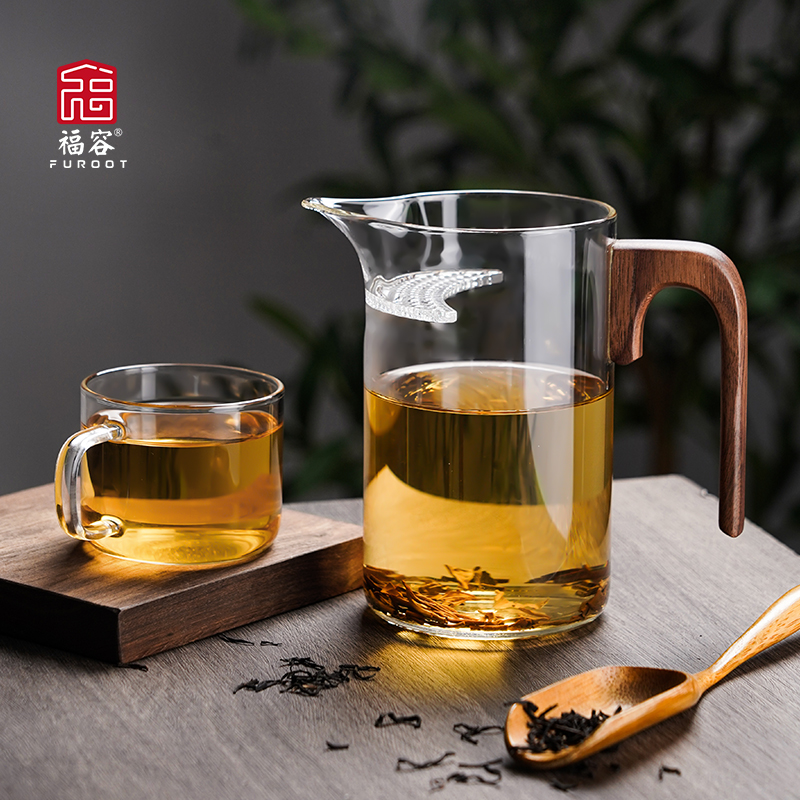 木把高硼硅玻璃公道杯绿茶杯