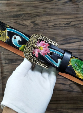 纯手工鲤鱼招财铜扣意大利皮带