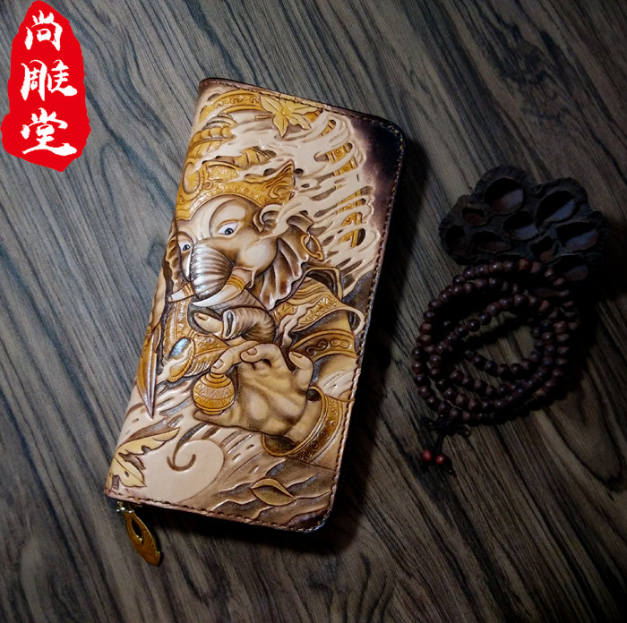 纯手工雕刻缝线植鞣牛皮复古个性