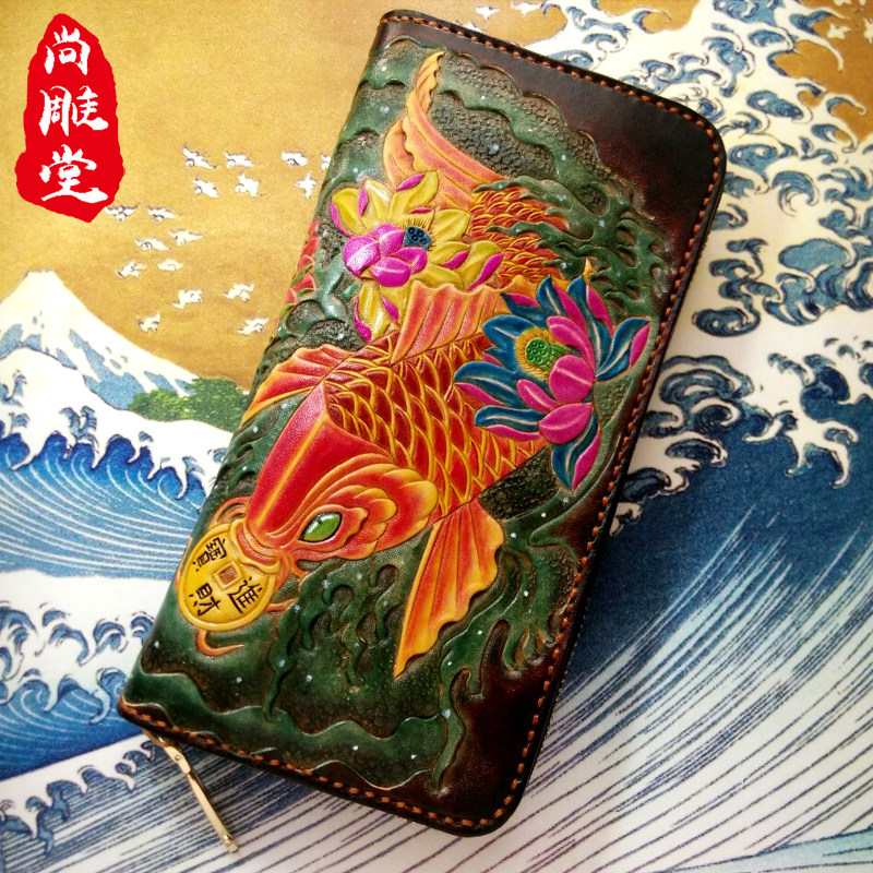 牛皮纯手工拉链包招财