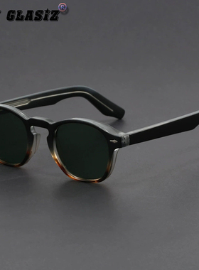 复古风墨绿圆框遮阳太阳镜平光镜