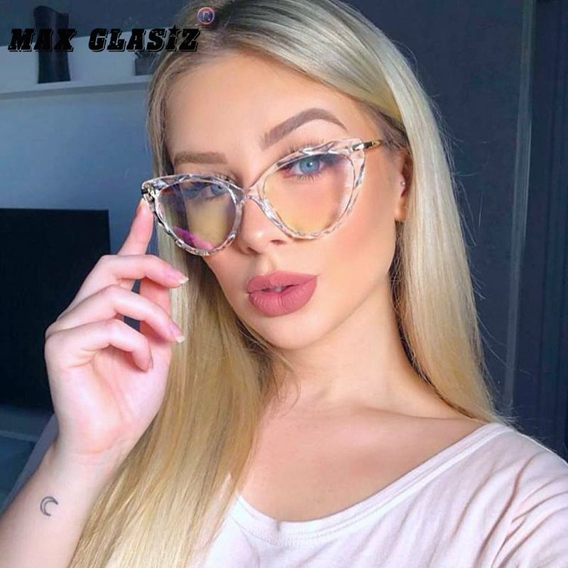 TR90弹簧金属腿猫眼平光镜女猫耳朵欧美复古切边框架镜可配近视镜