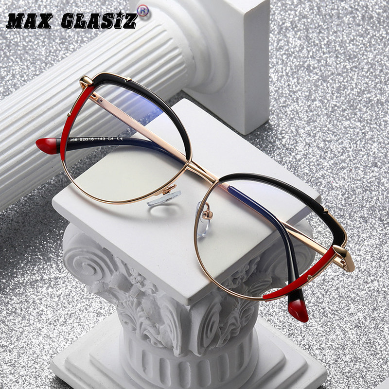 欧美新款半框防蓝光眼镜TR90镜架平光镜双色拼接女士眼镜可配近视