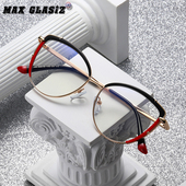 欧美新款 半框防蓝光眼镜TR90镜架平光镜双色拼接女士眼镜可配近视